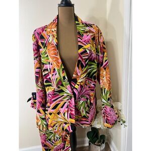 Ashley Stewart 16 Linen Blend Tropical Blazer Pants Set NWT Pants Vibrant Print